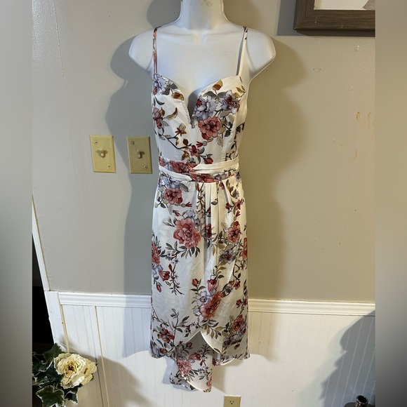 Lulus Dresses & Skirts - Lulu's Cream Floral Midi Dress with Pink & Purple Blooms